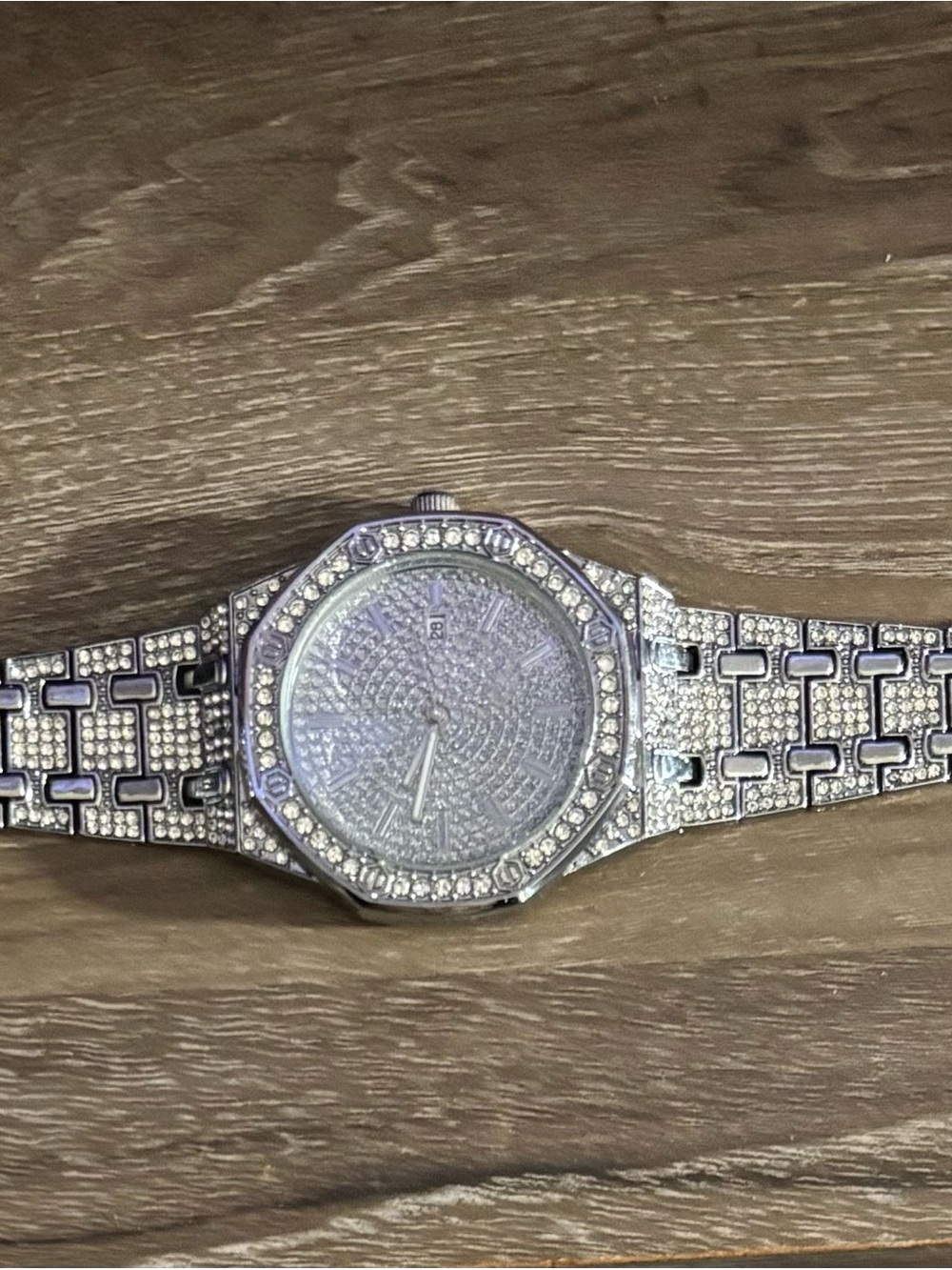 Men's Silver Crystal Pave Bracelet Watch - Silver